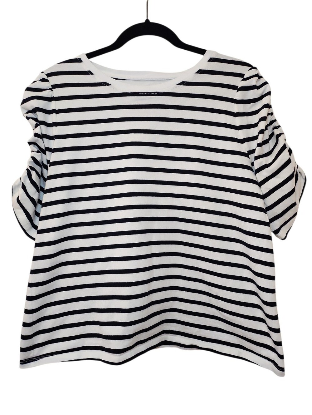 Kate Spade Black & White Striped Ruched Short Sleeves Size XL